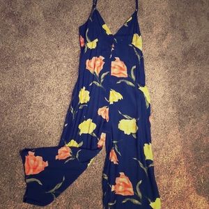 Blue floral sleeveless jumpsuit